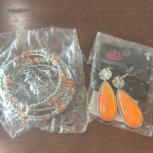 Paparazzi Silver and Orange Jewelry Set